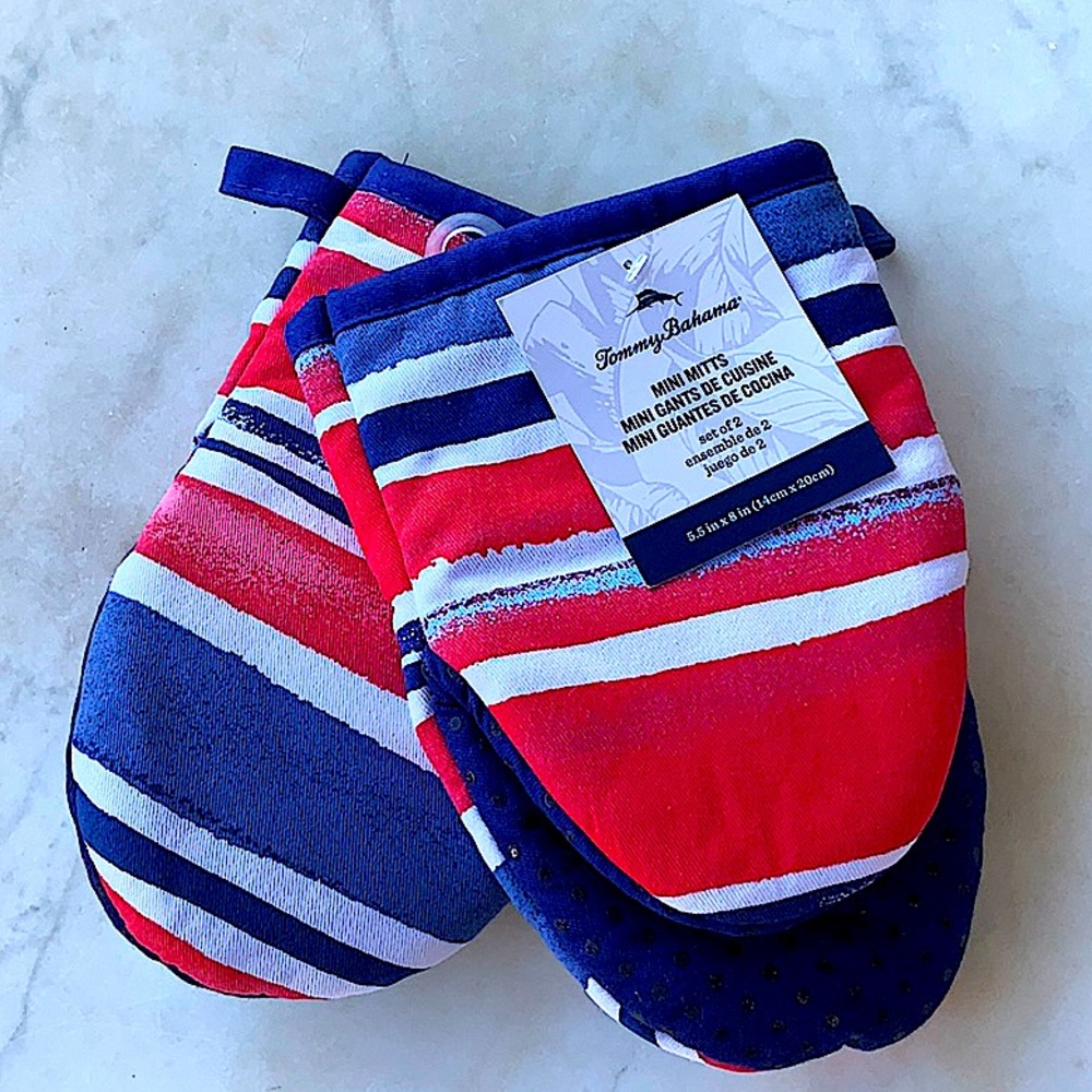 TOMMY BAHAMA MINI MITTS SET OF 2 RED WHITE BLUE STRIPES